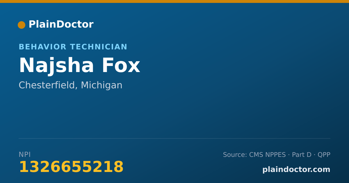 Shareable card for Najsha Fox - Behavior Technician, Chesterfield, MI