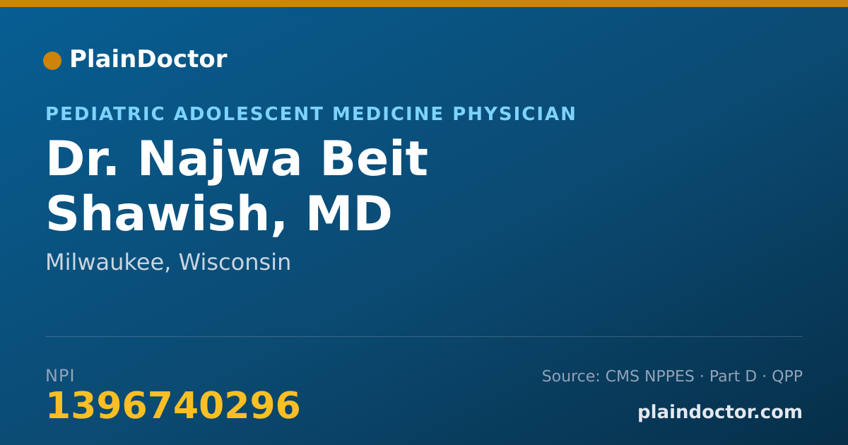 Shareable card for Najwa Beit Shawish, MD - Pediatric Adolescent Medicine Physician, Milwaukee, WI