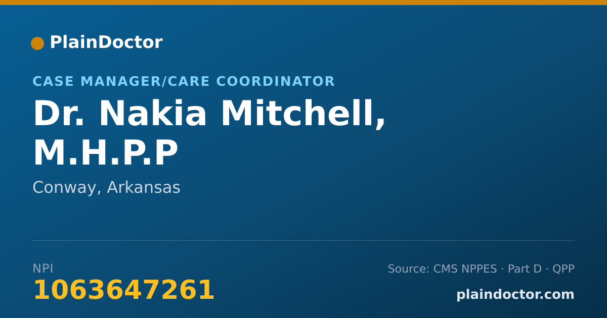 Shareable card for Nakia Mitchell, M.H.P.P - Case Manager/Care Coordinator, Conway, AR