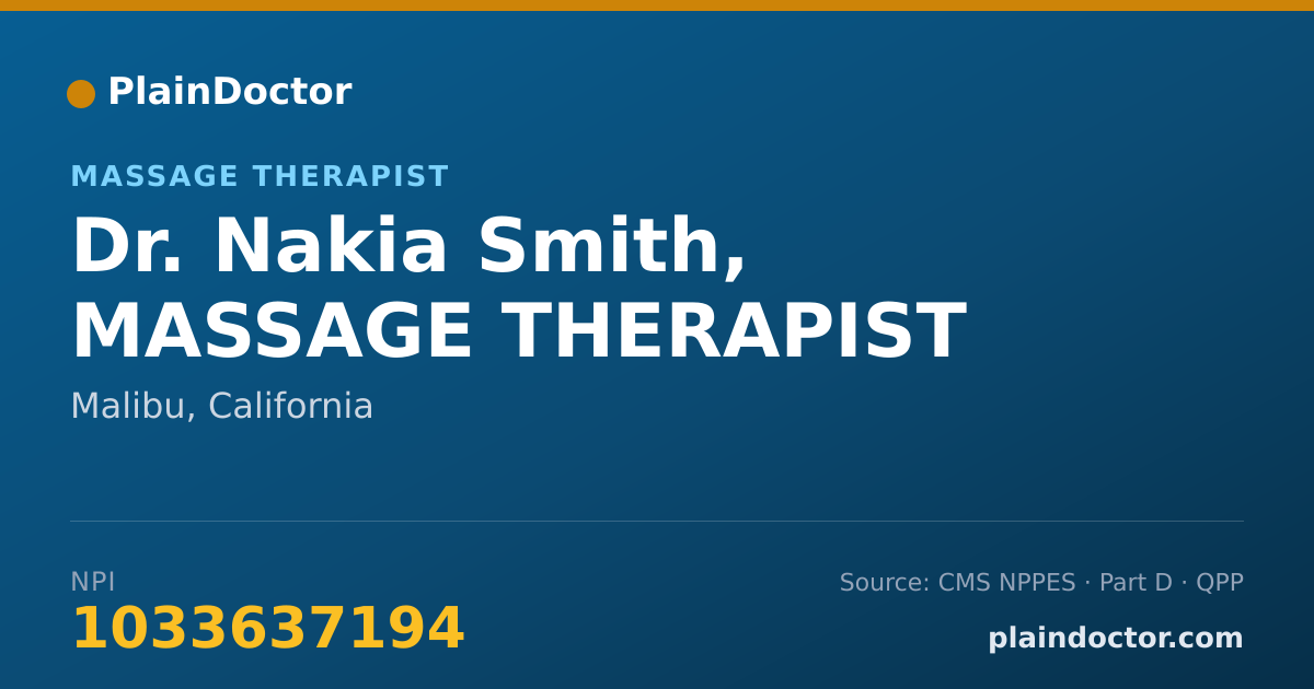 Shareable card for Nakia Smith, MASSAGE THERAPIST - Massage Therapist, Malibu, CA