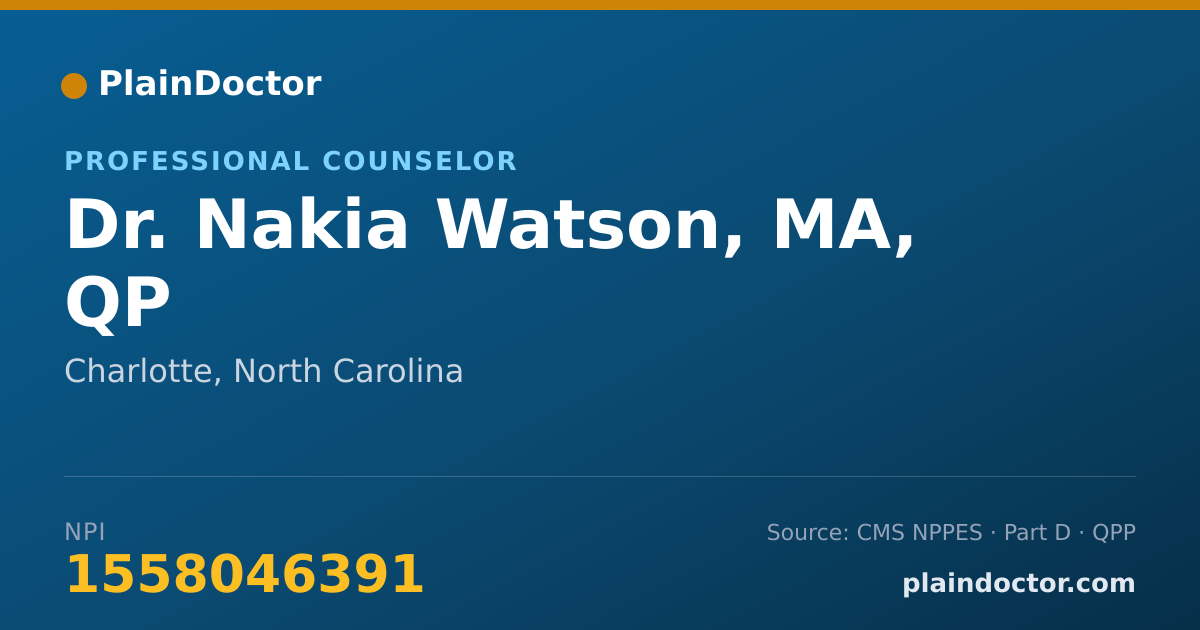 Shareable card for Nakia Watson, MA, QP - Professional Counselor, Charlotte, NC