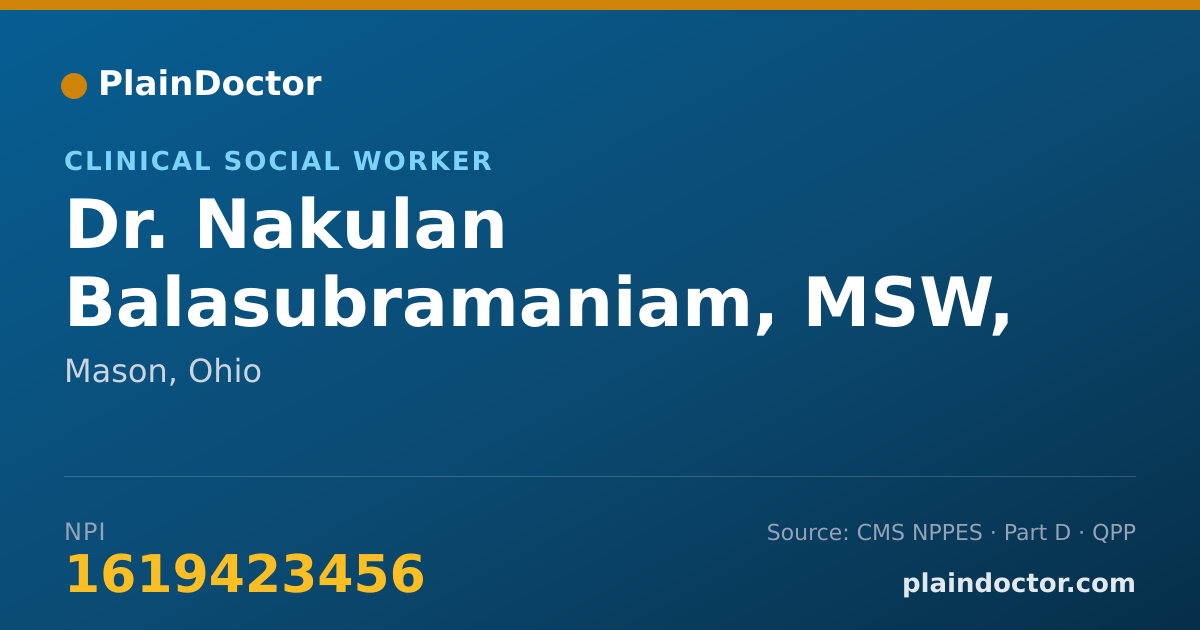 Shareable card for Nakulan Balasubramaniam, MSW, LSW - Clinical Social Worker, Mason, OH