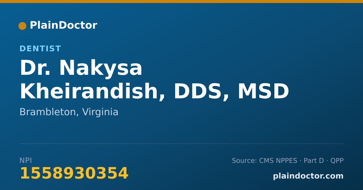 Shareable card for Nakysa Kheirandish, DDS, MSD - Dentist, Brambleton, VA