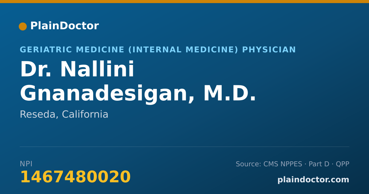 Shareable card for Nallini Gnanadesigan, M.D. - Geriatric Medicine (Internal Medicine) Physician, Reseda, CA