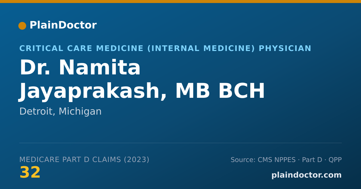 Shareable card for Namita Jayaprakash, MB BCH BAO - Critical Care Medicine (Internal Medicine) Physician, Detroit, MI