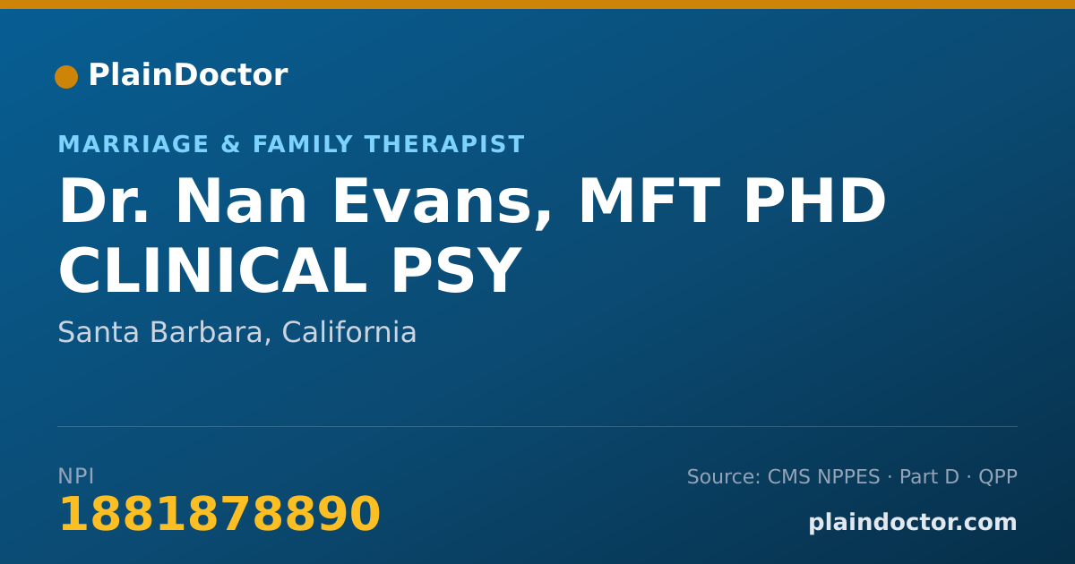 Shareable card for Nan Evans, MFT PHD CLINICAL PSY - Marriage & Family Therapist, Santa Barbara, CA