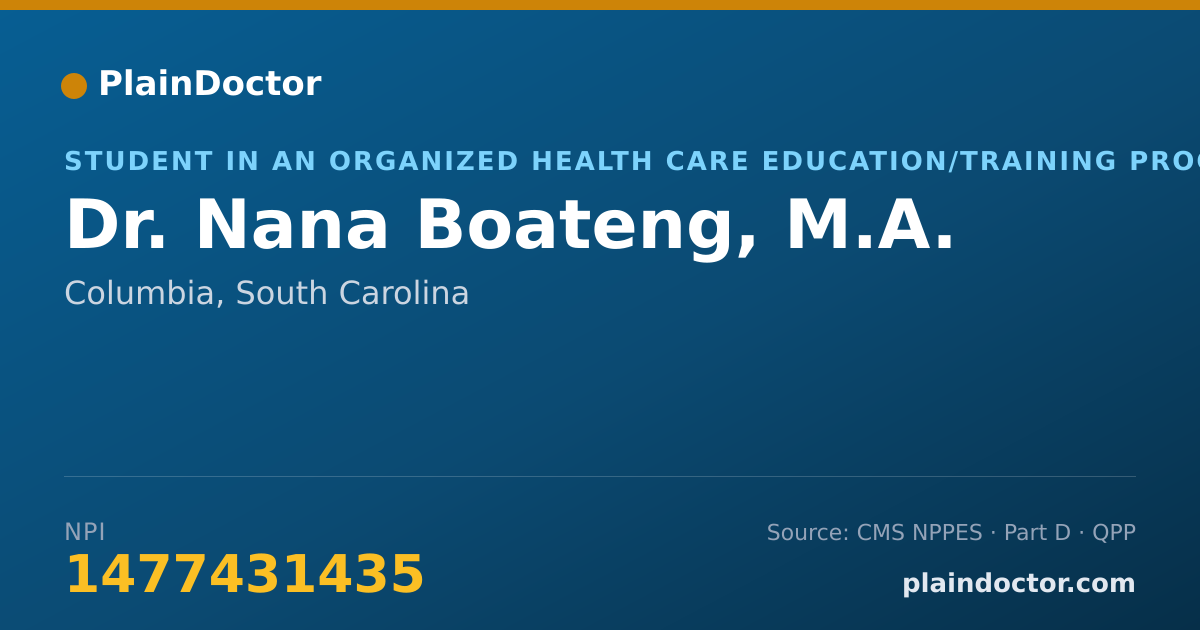 Shareable card for Nana Boateng, M.A. - Student in an Organized Health Care Education/Training Program, Columbia, SC