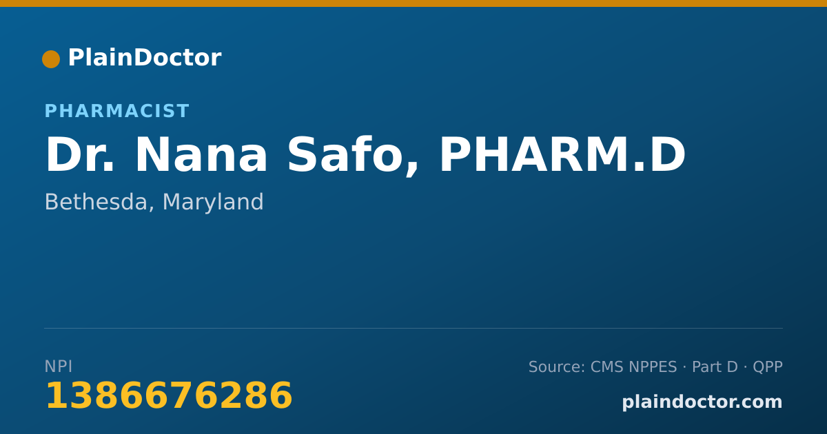 Shareable card for Nana Safo, PHARM.D - Pharmacist, Bethesda, MD
