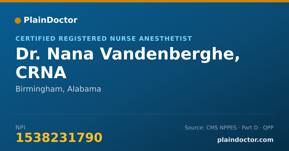 Shareable card for Nana Vandenberghe, CRNA - Certified Registered Nurse Anesthetist, Birmingham, AL