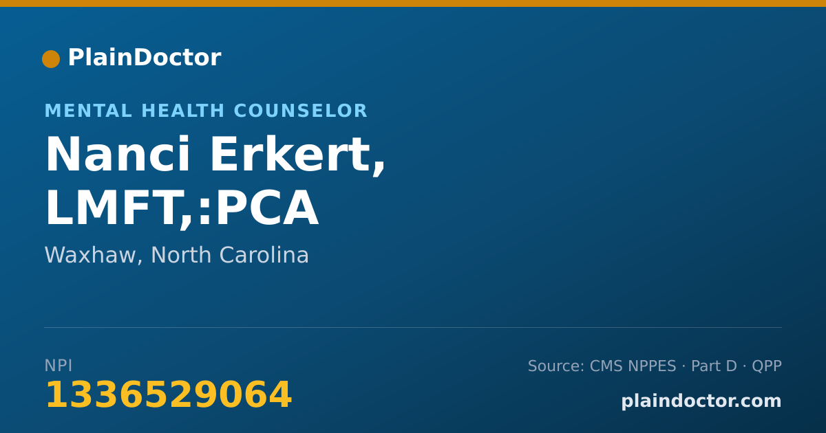 Shareable card for Nanci Erkert, LMFT,:PCA - Mental Health Counselor, Waxhaw, NC