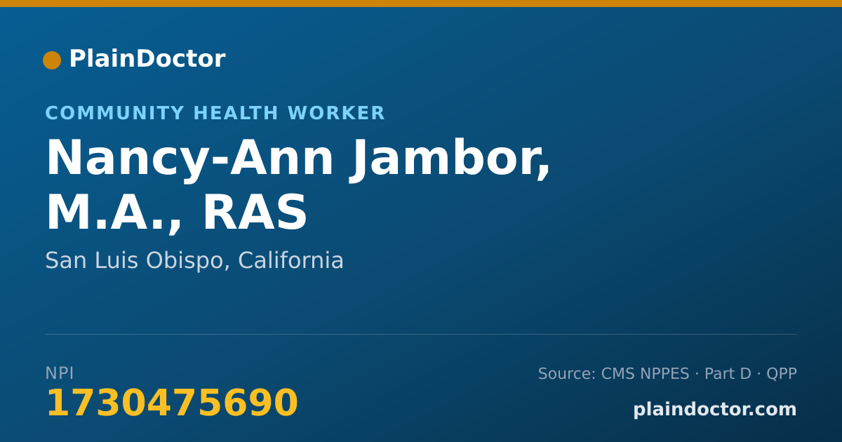 Shareable card for Nancy-Ann Jambor, M.A., RAS - Community Health Worker, San Luis Obispo, CA