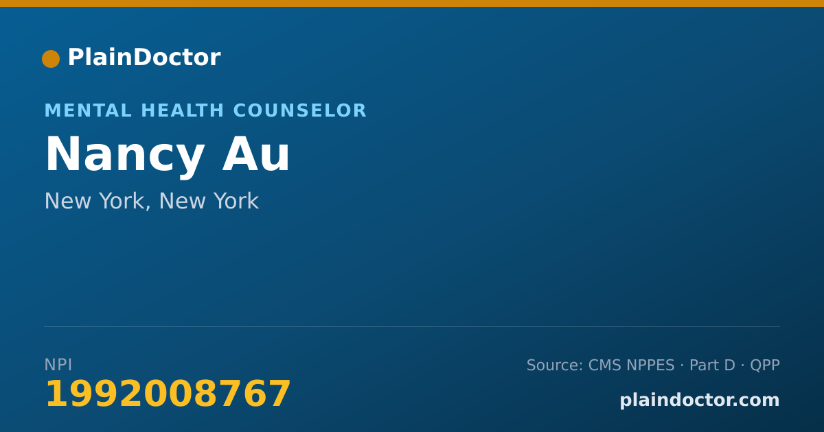 Shareable card for Nancy Au - Mental Health Counselor, New York, NY
