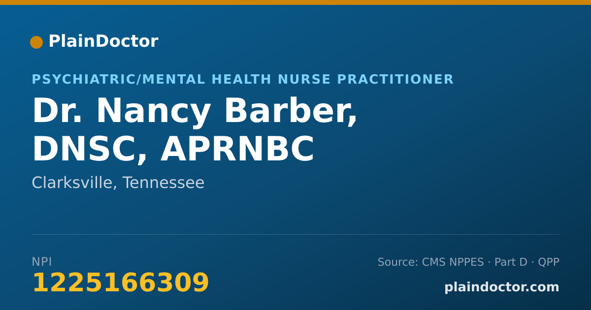 Shareable card for Nancy Barber, DNSC, APRNBC - Psychiatric/Mental Health Nurse Practitioner, Clarksville, TN