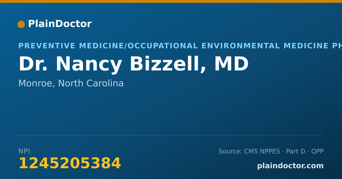Shareable card for Nancy Bizzell, MD - Preventive Medicine/Occupational Environmental Medicine Physician, Monroe, NC
