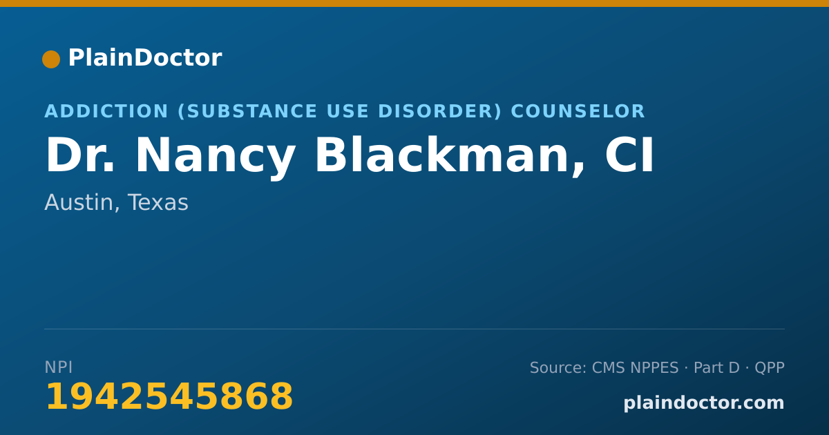 Shareable card for Nancy Blackman, CI - Addiction (Substance Use Disorder) Counselor, Austin, TX