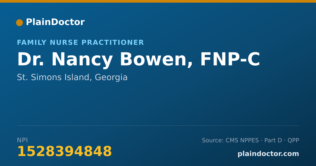 Shareable card for Nancy Bowen, FNP-C - Family Nurse Practitioner, St. Simons Island, GA