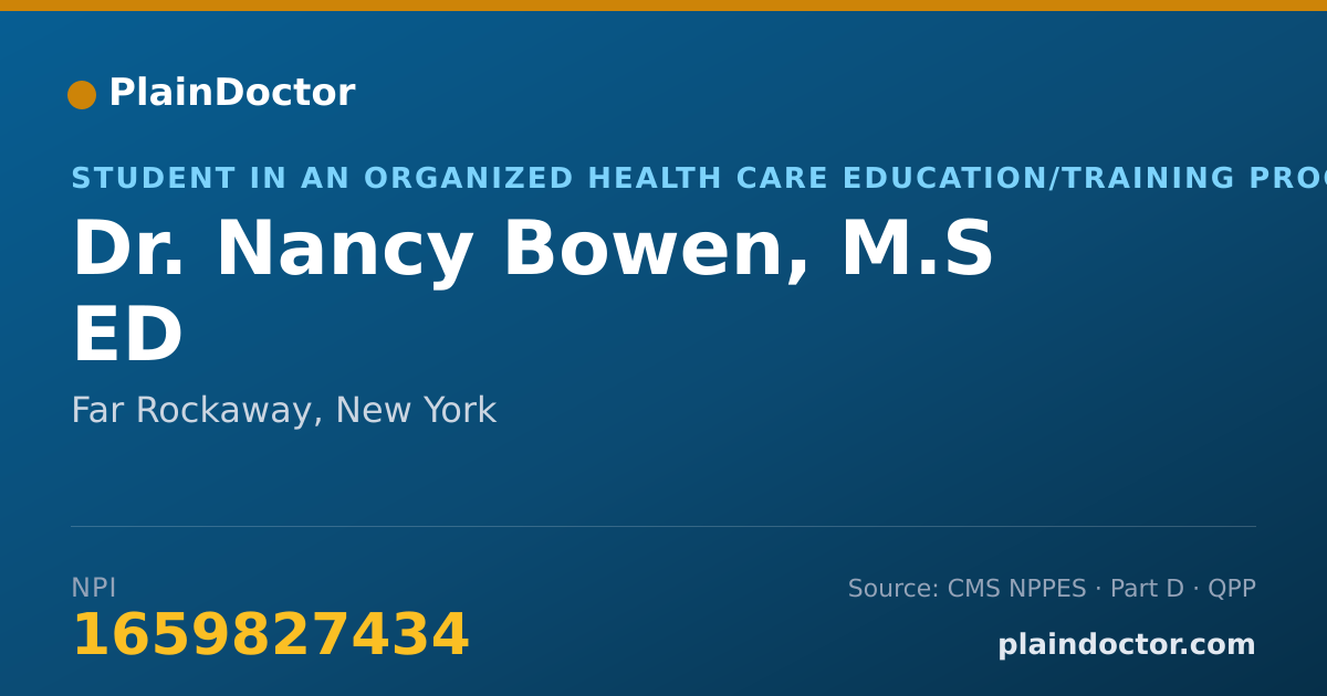 Shareable card for Nancy Bowen, M.S ED - Student in an Organized Health Care Education/Training Program, Far Rockaway, NY