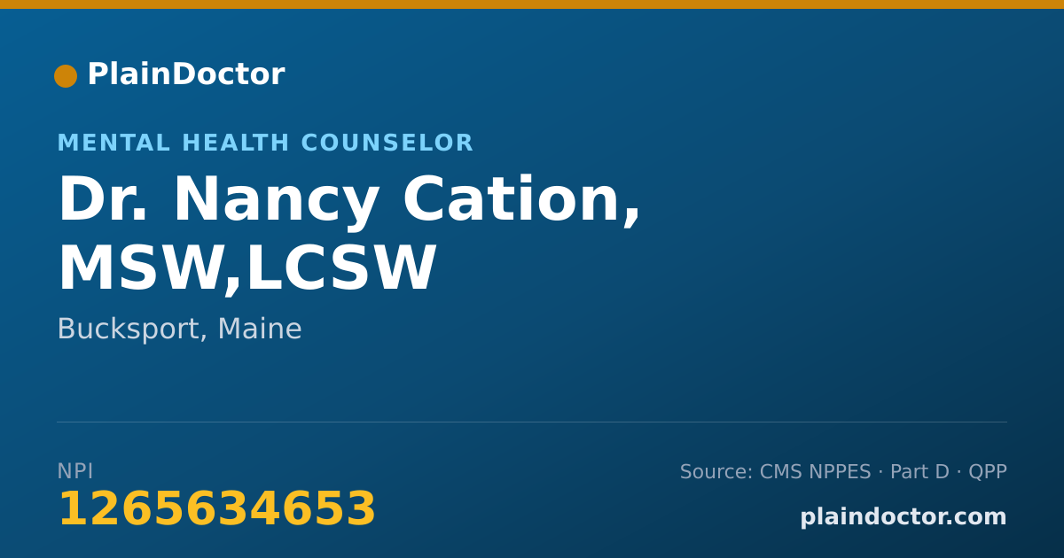 Shareable card for Nancy Cation, MSW,LCSW - Mental Health Counselor, Bucksport, ME