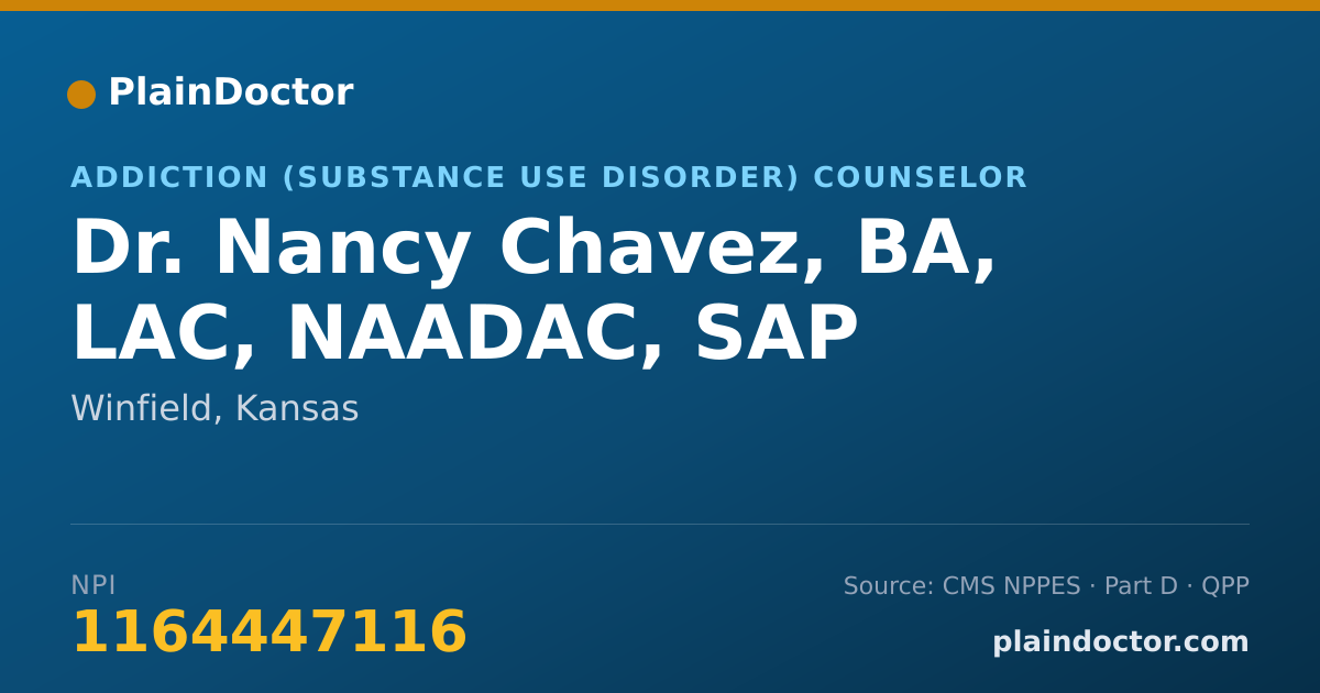 Shareable card for Nancy Chavez, BA, LAC, NAADAC, SAP - Addiction (Substance Use Disorder) Counselor, Winfield, KS