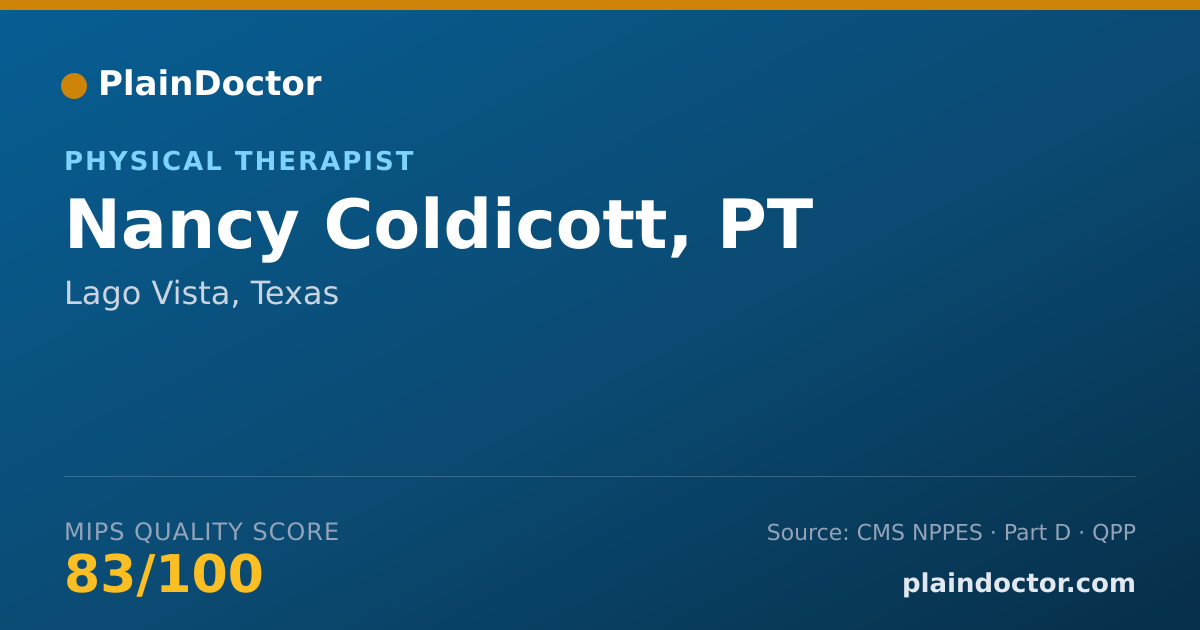 Shareable card for Nancy Coldicott, PT - Physical Therapist, Lago Vista, TX
