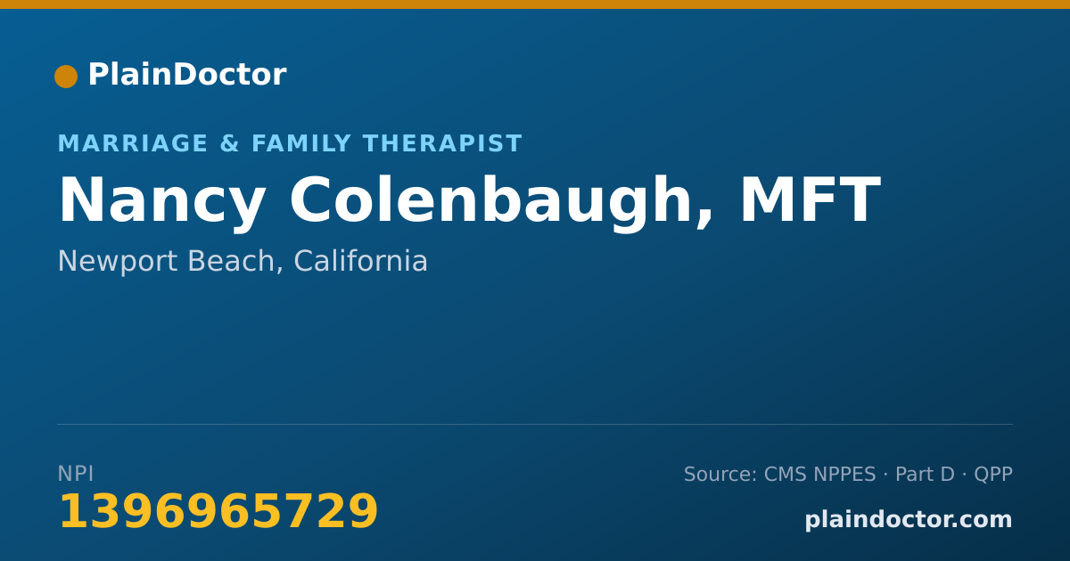 Shareable card for Nancy Colenbaugh, MFT - Marriage & Family Therapist, Newport Beach, CA