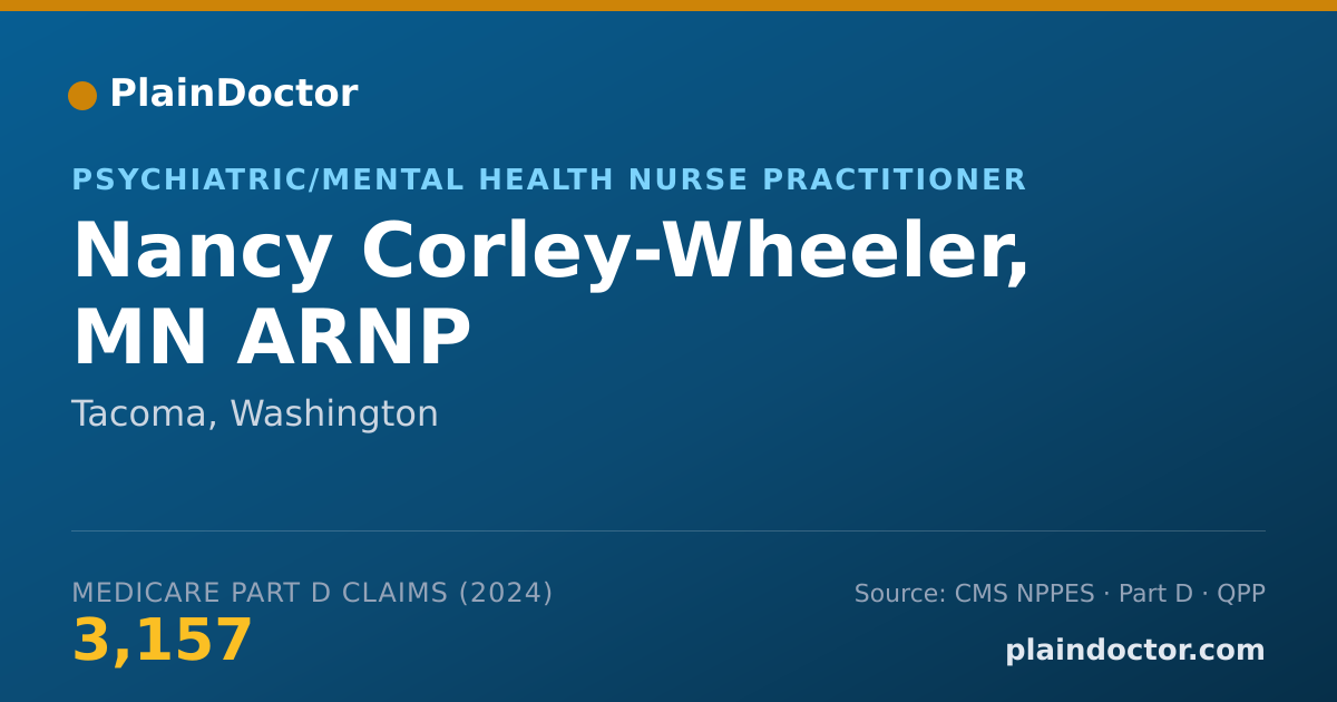 Shareable card for Nancy Corley-Wheeler, MN ARNP - Psychiatric/Mental Health Nurse Practitioner, Tacoma, WA