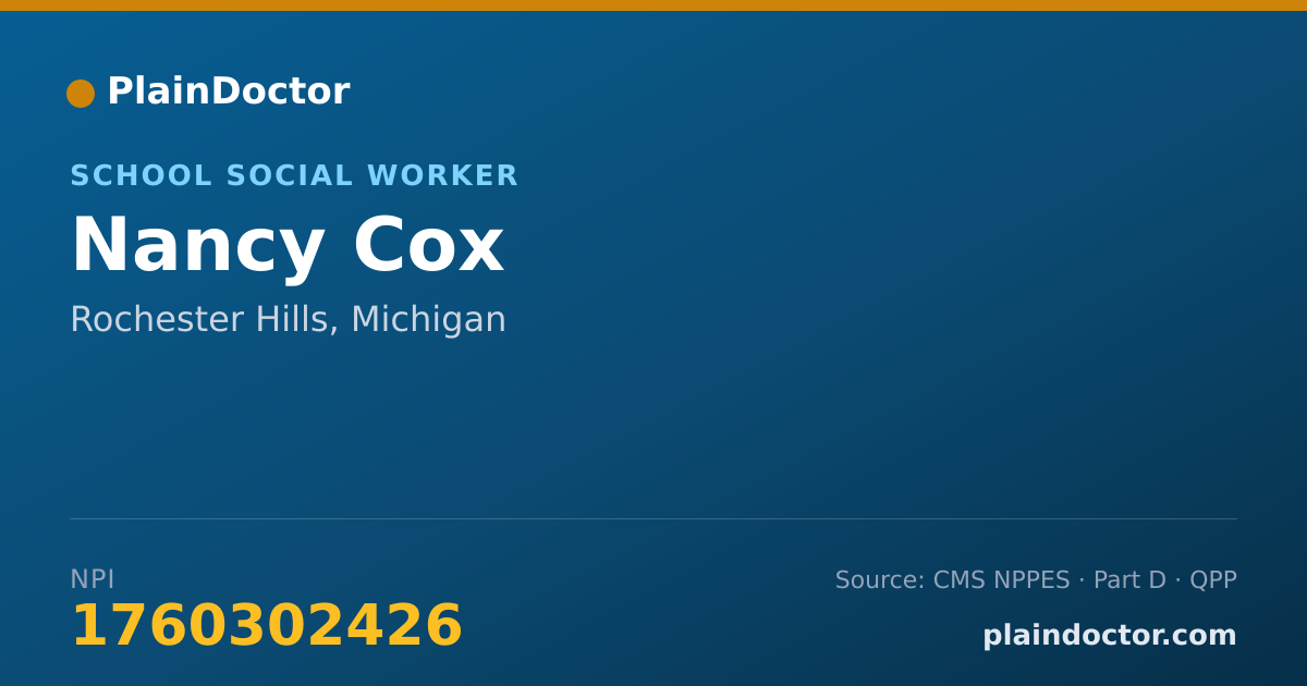 Shareable card for Nancy Cox - School Social Worker, Rochester Hills, MI