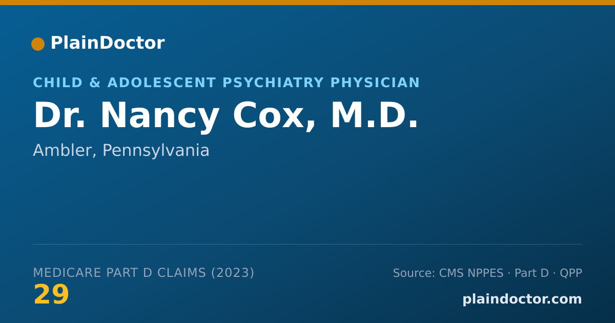 Shareable card for Nancy Cox, M.D. - Child & Adolescent Psychiatry Physician, Ambler, PA