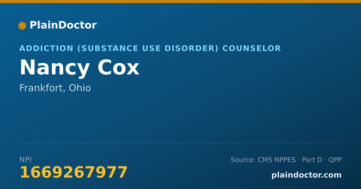 Shareable card for Nancy Cox - Addiction (Substance Use Disorder) Counselor, Frankfort, OH