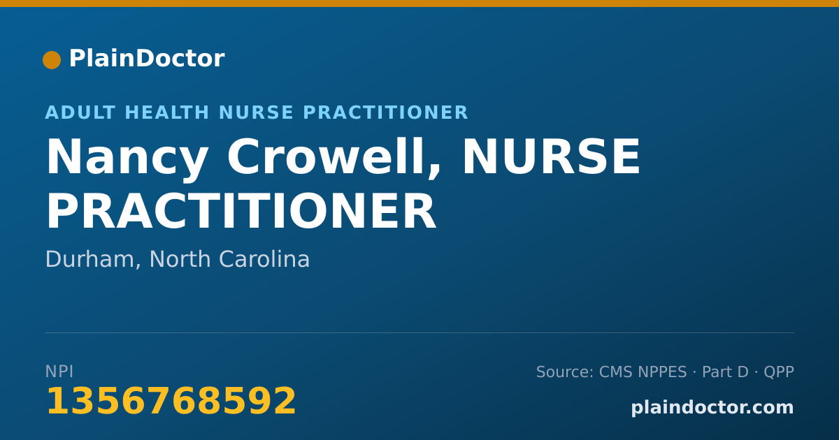 Shareable card for Nancy Crowell, NURSE PRACTITIONER - Adult Health Nurse Practitioner, Durham, NC