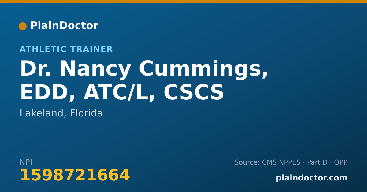 Shareable card for Nancy Cummings, EDD, ATC/L, CSCS - Athletic Trainer, Lakeland, FL