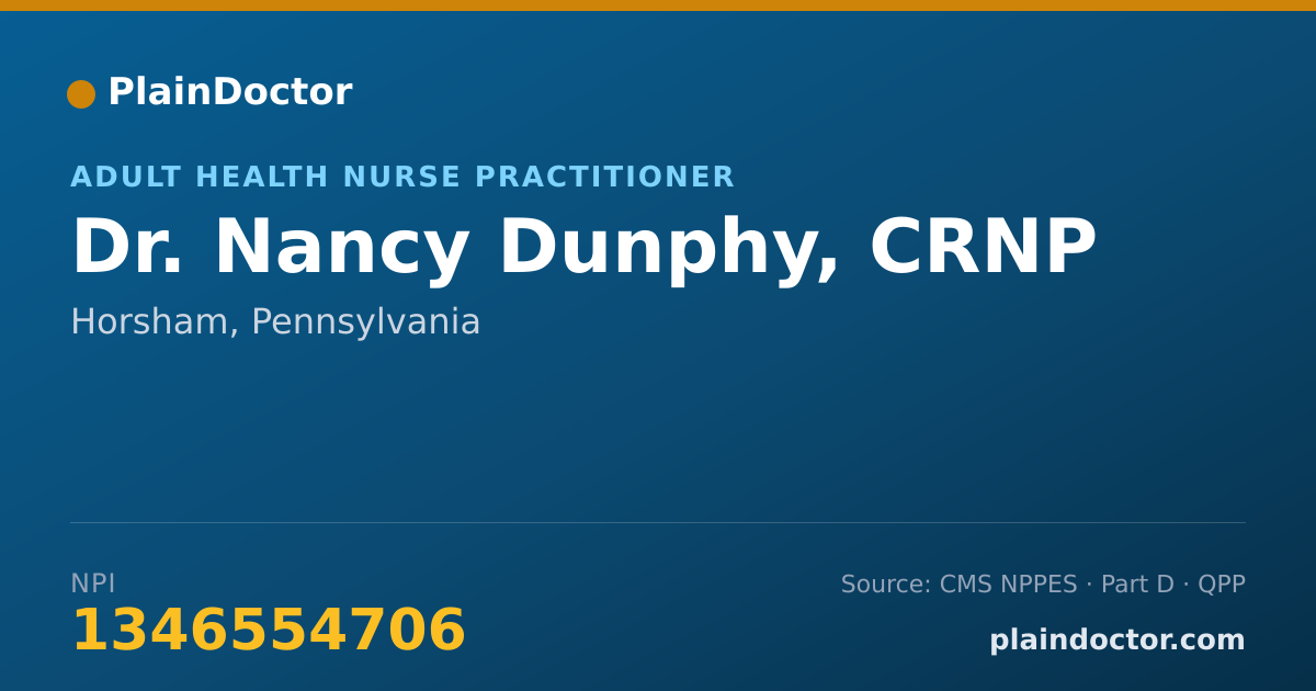 Shareable card for Nancy Dunphy, CRNP - Adult Health Nurse Practitioner, Horsham, PA