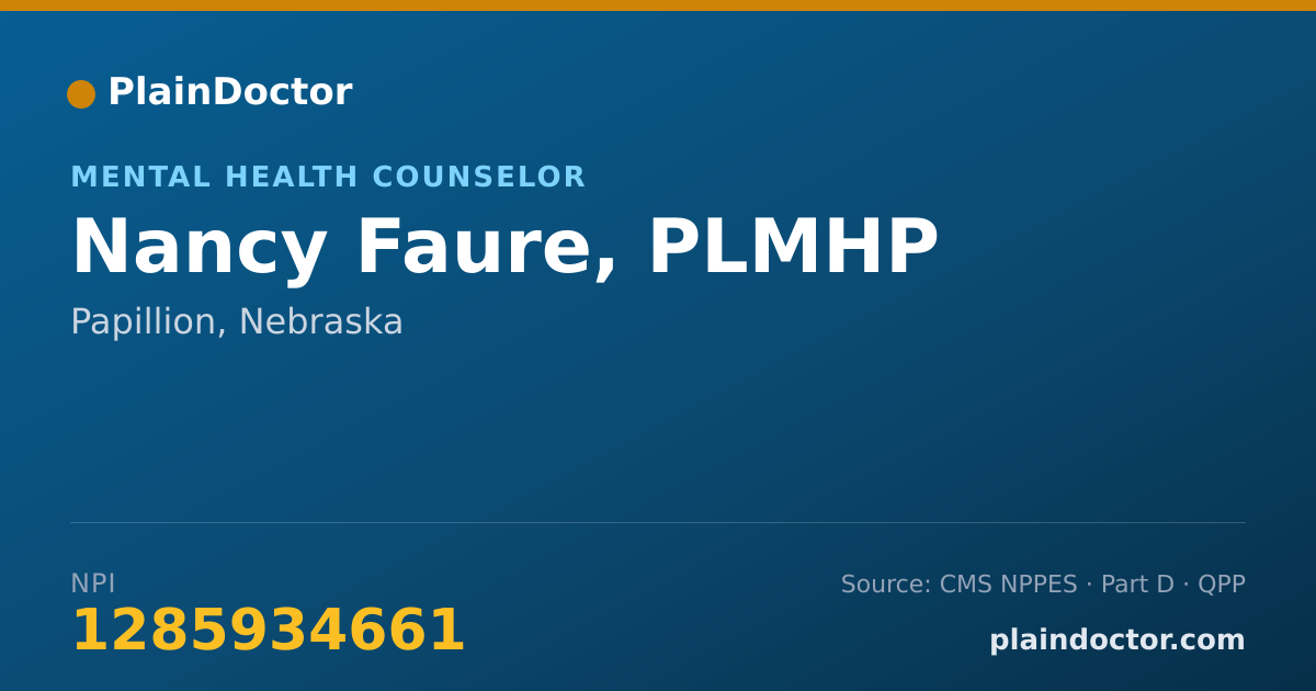 Shareable card for Nancy Faure, PLMHP - Mental Health Counselor, Papillion, NE