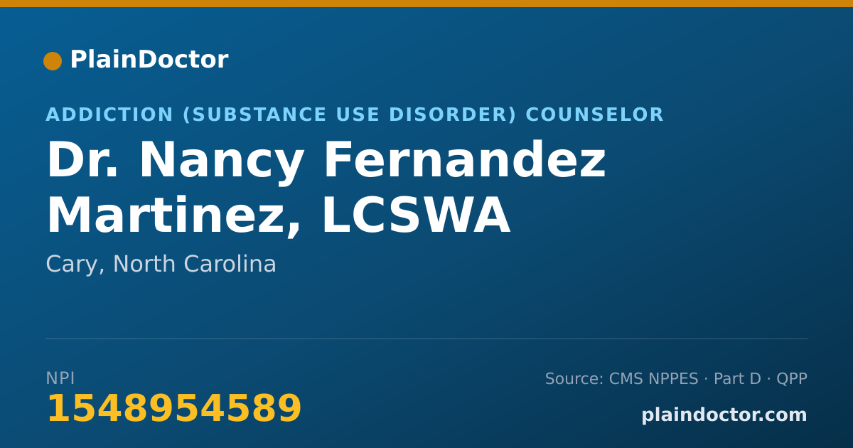 Shareable card for Nancy Fernandez Martinez, LCSWA - Addiction (Substance Use Disorder) Counselor, Cary, NC