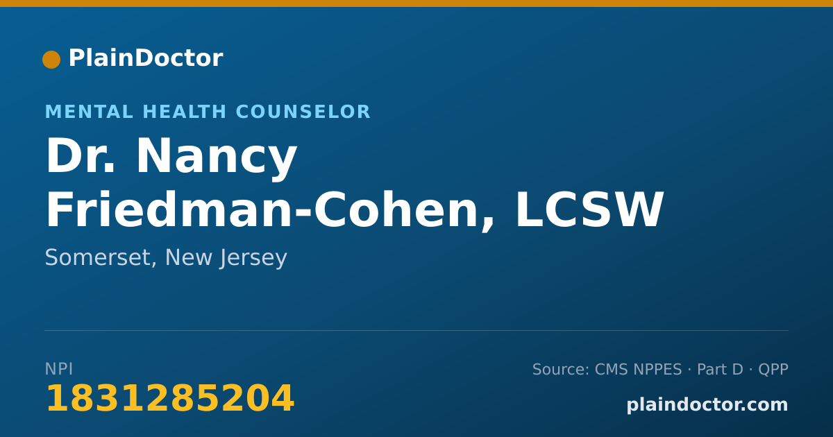 Shareable card for Nancy Friedman-Cohen, LCSW - Mental Health Counselor, Somerset, NJ