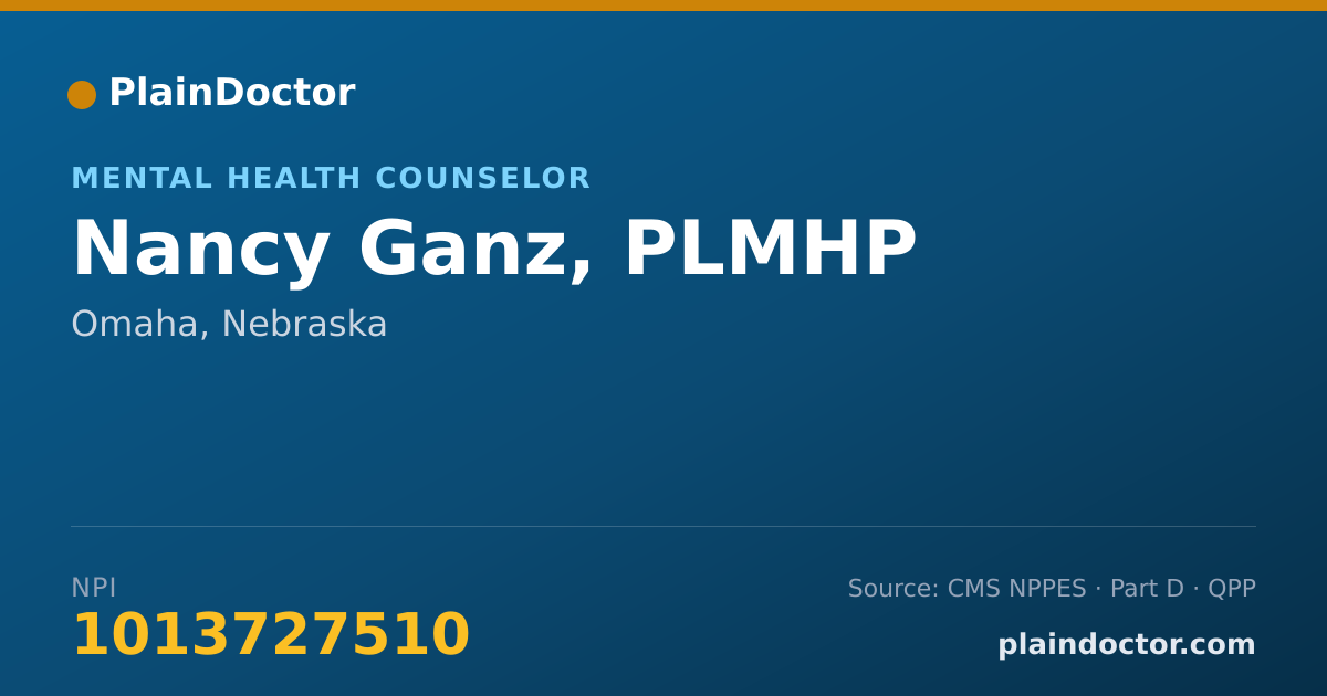 Shareable card for Nancy Ganz, PLMHP - Mental Health Counselor, Omaha, NE