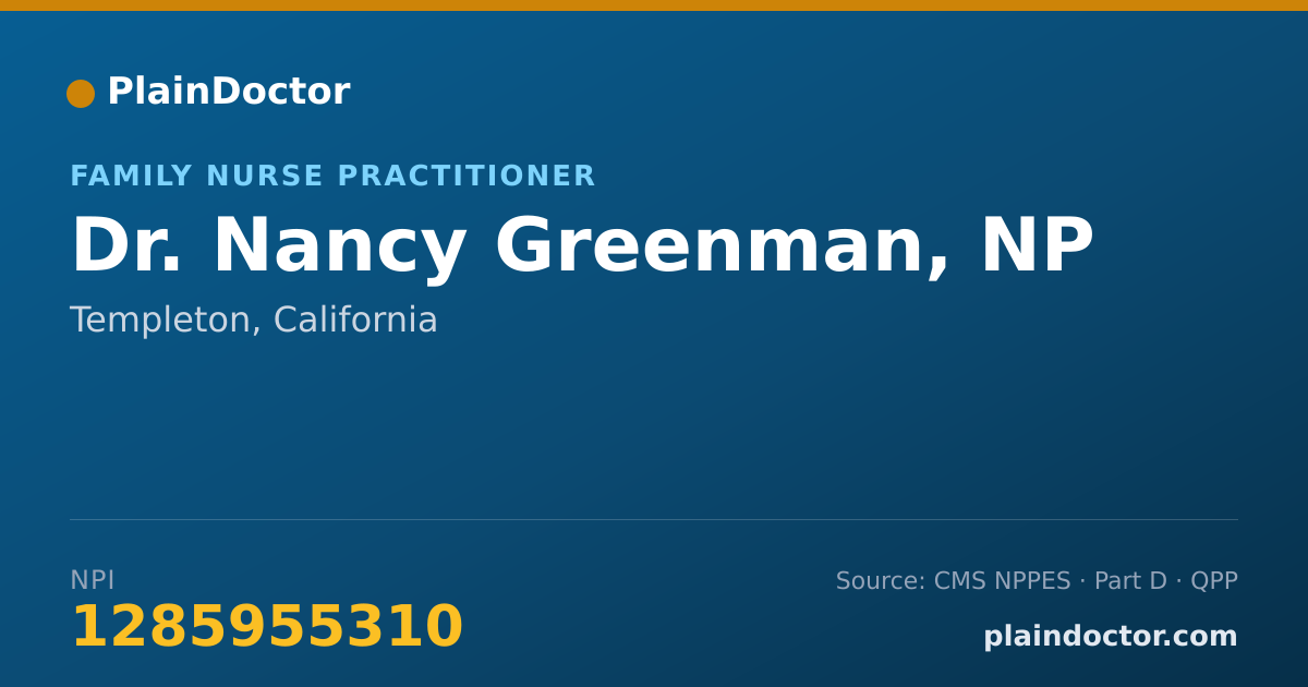 Shareable card for Nancy Greenman, NP - Family Nurse Practitioner, Templeton, CA