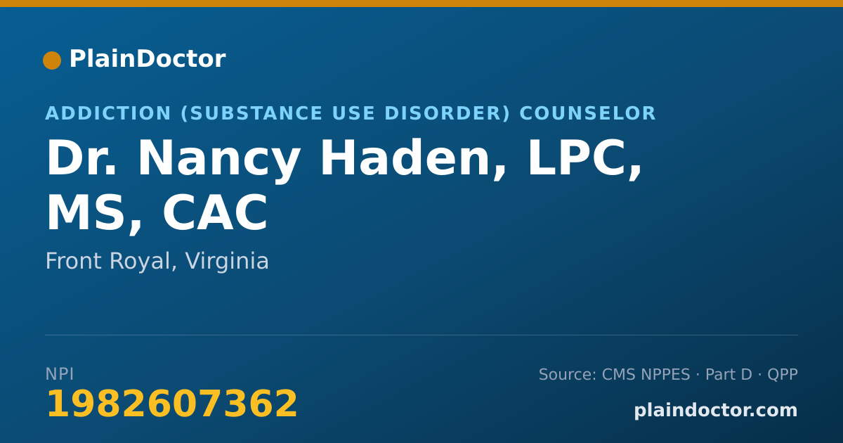 Shareable card for Nancy Haden, LPC, MS, CAC - Addiction (Substance Use Disorder) Counselor, Front Royal, VA