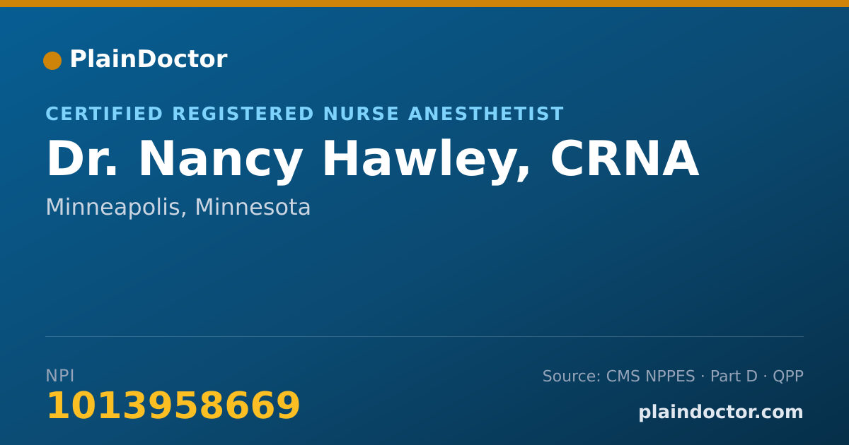 Shareable card for Nancy Hawley, CRNA - Certified Registered Nurse Anesthetist, Minneapolis, MN