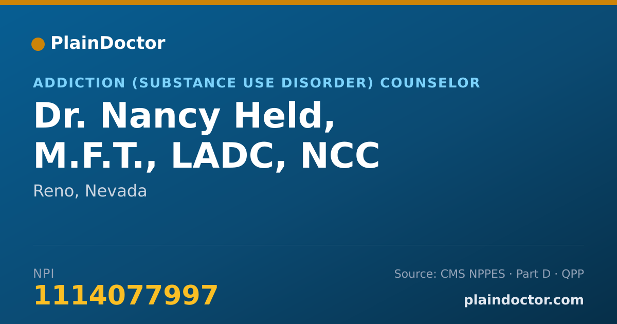 Shareable card for Nancy Held, M.F.T., LADC, NCC - Addiction (Substance Use Disorder) Counselor, Reno, NV