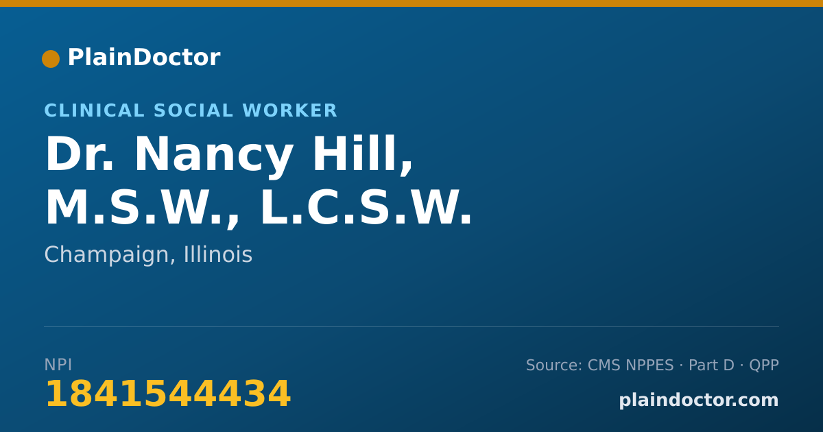 Shareable card for Nancy Hill, M.S.W., L.C.S.W. - Clinical Social Worker, Champaign, IL