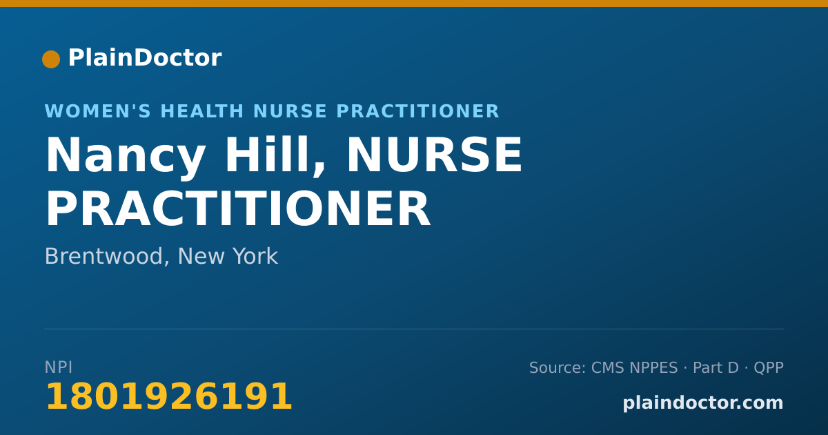Shareable card for Nancy Hill, NURSE PRACTITIONER - Women's Health Nurse Practitioner, Brentwood, NY