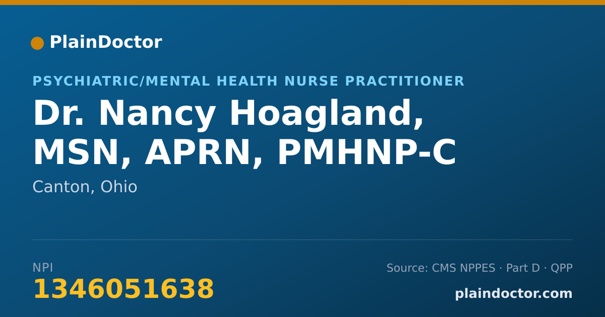 Shareable card for Nancy Hoagland, MSN, APRN, PMHNP-C - Psychiatric/Mental Health Nurse Practitioner, Canton, OH