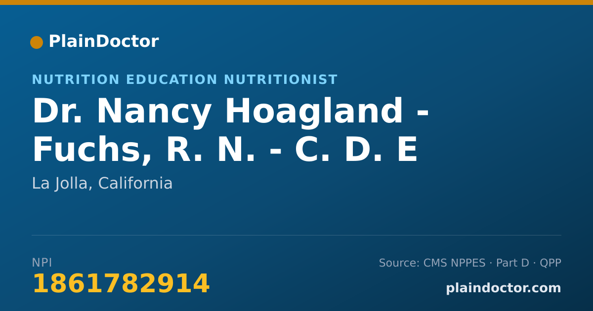 Shareable card for Nancy Hoagland - Fuchs, R. N. - C. D. E - Nutrition Education Nutritionist, La Jolla, CA
