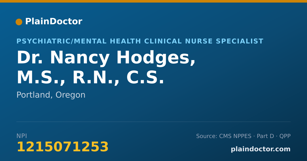 Shareable card for Nancy Hodges, M.S., R.N., C.S. - Psychiatric/Mental Health Clinical Nurse Specialist, Portland, OR