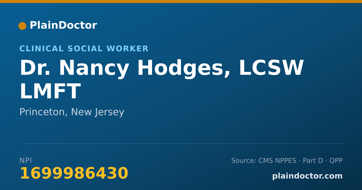 Shareable card for Nancy Hodges, LCSW  LMFT - Clinical Social Worker, Princeton, NJ