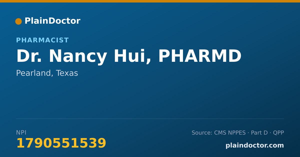 Shareable card for Nancy Hui, PHARMD - Pharmacist, Pearland, TX