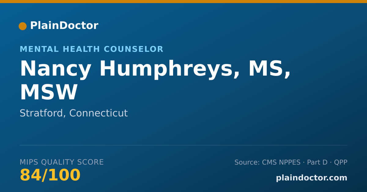 Shareable card for Nancy Humphreys, MS, MSW - Mental Health Counselor, Stratford, CT