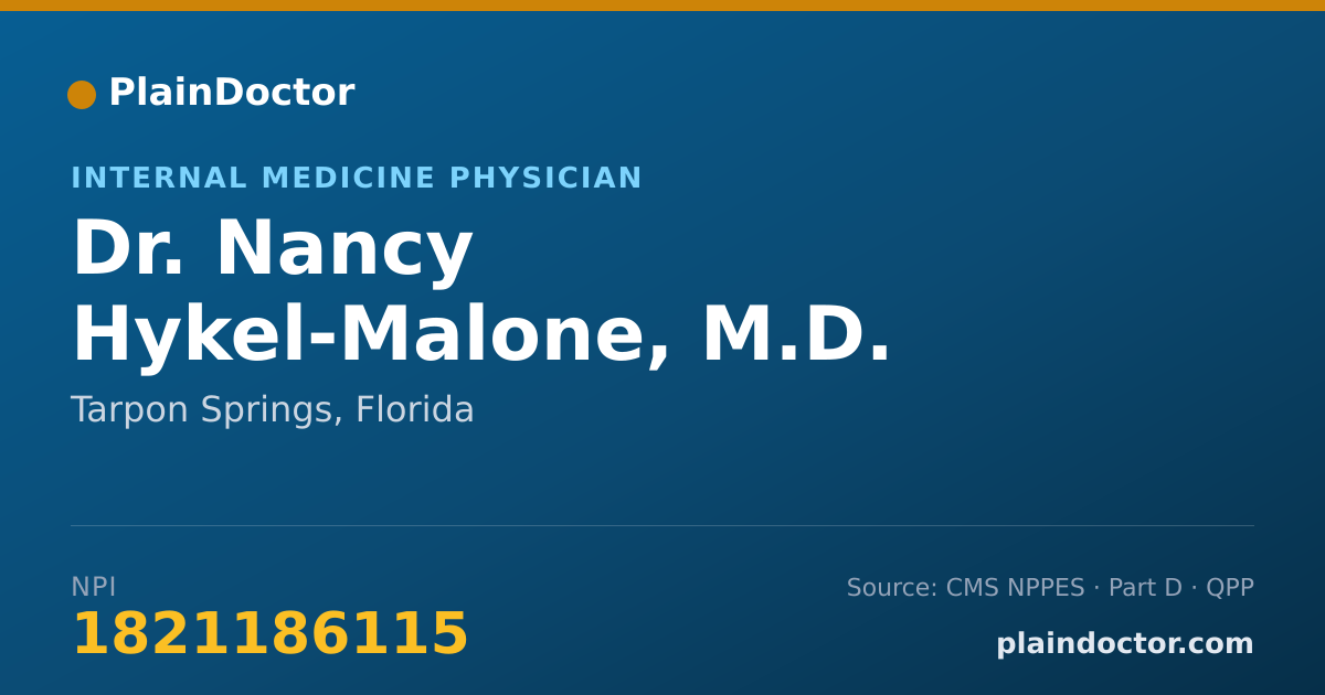 Shareable card for Nancy Hykel-Malone, M.D. - Internal Medicine Physician, Tarpon Springs, FL