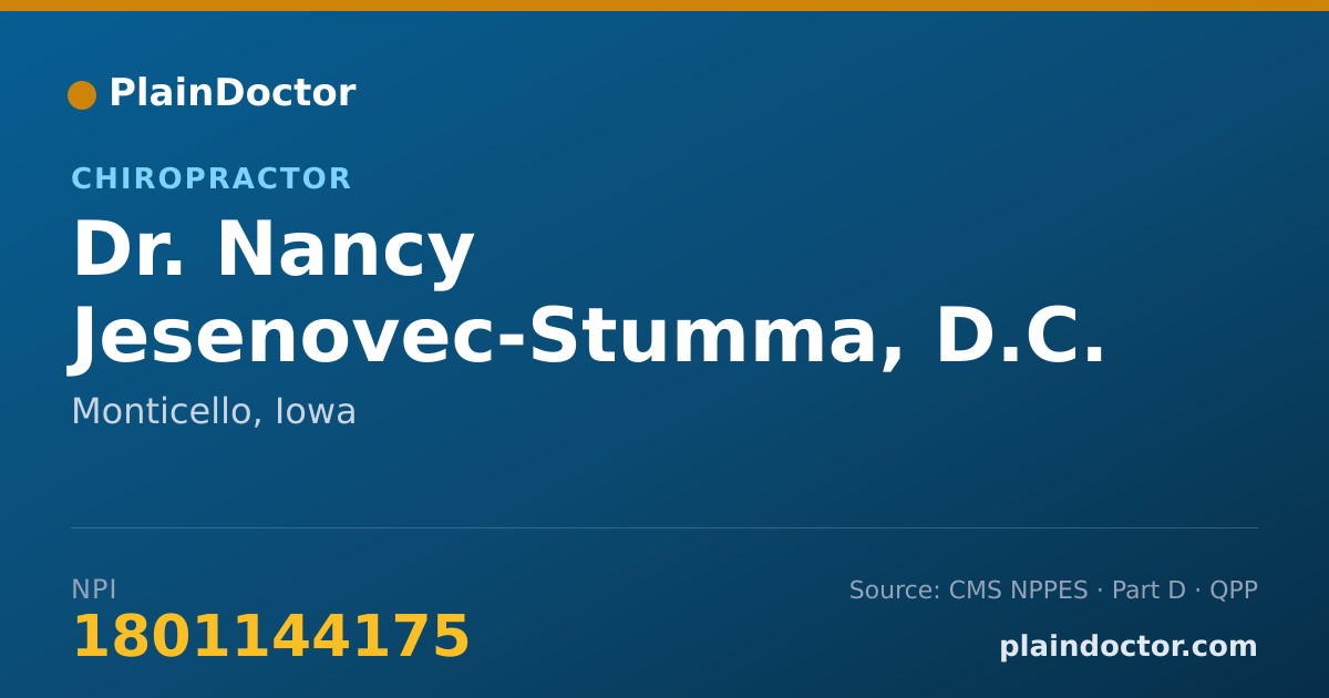 Shareable card for Nancy Jesenovec-Stumma, D.C. - Chiropractor, Monticello, IA